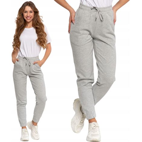 Pantaloni della tuta da donna con tasche e coulisse, modello Classic Moraj XXL, grigio chiaro (1/5)