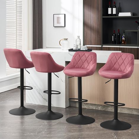 WOLTU 4x Taburete de Bar con Respaldo Terciopelo Taburetes Alto Cocina Regulable en Altura Taburete Giratorio Sillas Bar Taburete de Escritorio Rosa