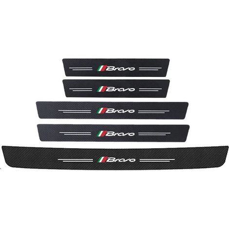 (5 pièces) Protections de seuil de porte avant et arrière pour Fiat Bravo,avec logo et logo en fibre de carbone,pour coffre et pare-chocs Autocollants de protection (1/3)