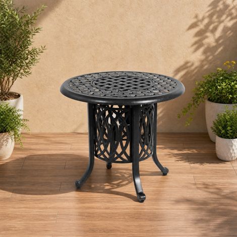 DESMIU Table de jardin bistrot avec seau à glace, patins réglables, pour extérieur, en aluminium, bronze, Ø 55 × 49 cm (1/5)