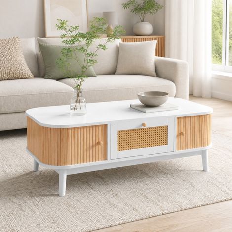 Tavolino da salotto 110x55x38,5 cm in MDF bianco con contenitore (1/5)