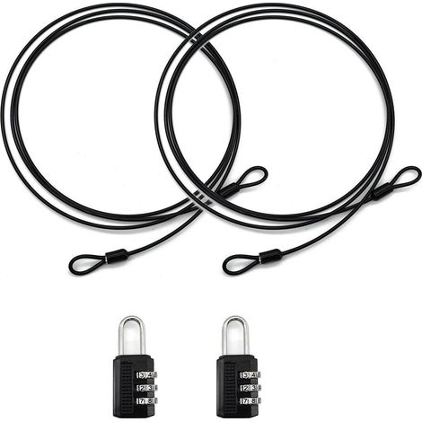 2x Sicherheitskabel 3mm mit Schloss, 2m Stahlseil geflochten, schwarz