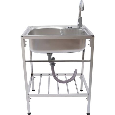 Lavello da cucina, struttura in acciaio inox, rubinetto acqua calda e fredda, colore argento. (1/2)