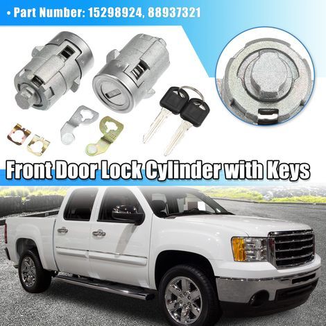 1 Pair Door Lock Cylinder Set w/ 2 Key for GMC Sierra 1500 2500 3500 Yukon for Chevy Silverado Tahoe Suburban for Hummer H2 for Cadillac Front Left Right Door Lock Tumbler 15298924 (1/4)