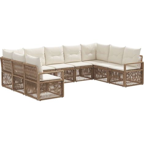 Gartensofa-set 9 pcs Beige Poly-Rattan vidaXL