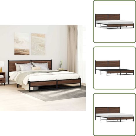 Metallbett ohne Matratze Braun Eichen-Optik 180x200 cm - Bettgestell - Bettgestelle - Bettrahmen - Bett (1/5)