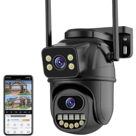 Caméra de sécurité à Domicile 4K 8MP HD PTZ caméra extérieure 4MP Double Objectif Double écran AI Suivi Automatique caméra IP CCTV Audio vidéo Surveillance P2P(4MP with 128G Card) (1/5)