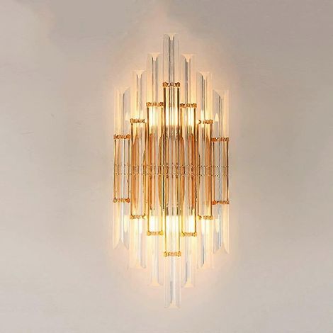 Applique murale en cristal et métal doré, culot E14, éclairage mural luxueux pour salon, couloir, entrée ou table de chevet. (1/5)