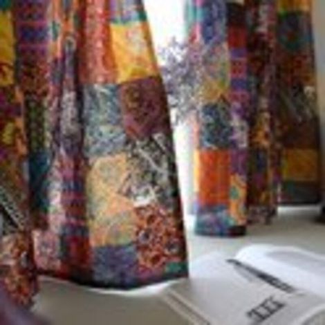 Tende patchwork bohémien vintage colorate in cotone e lino, con occhielli, per soggiorno o camera da letto, 2 pannelli, 140 cm di larghezza x 160 cm di lunghezza.