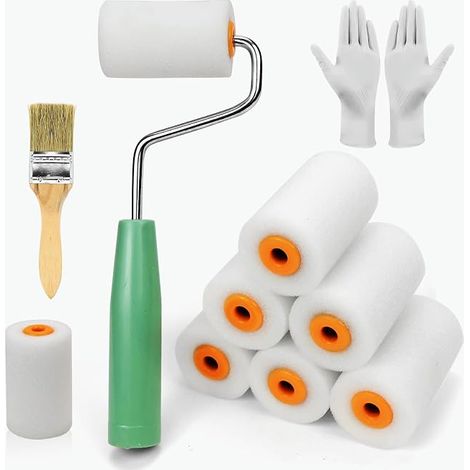 Lot de 8 rouleaux de peinture en mousse avec support de rouleau de peinture, pour peinture et rénovation de projet domestique (vert) (1/5)