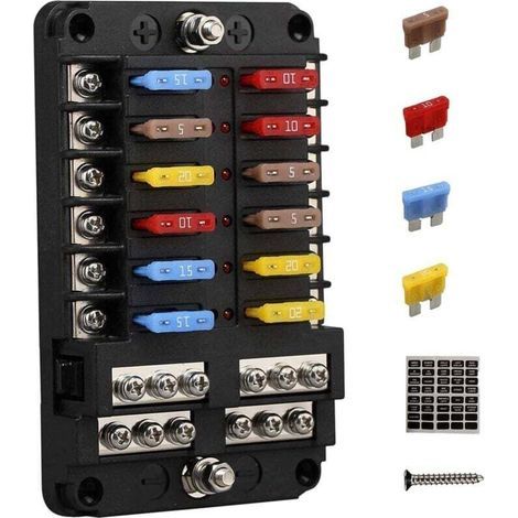 12V 12-fach Sicherungsblock mit Erdungskasten und Voltanzeige für Boot, Auto, Wohnmobil, RZR (1/5)
