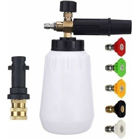 Pistolet mousse pour tous raccord rapide 1/4 pouce Canon mousse rglable haute pression voiture et 5 embouts de buse de pulvrisation 1L Accessoire pour nettoyeurs haute pression (1/4)
