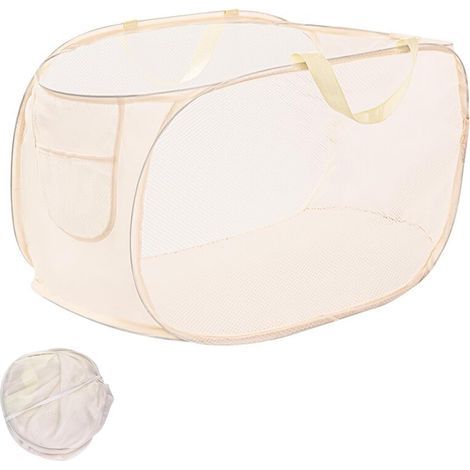 CCYKXA 1 Piece Foldable Laundry Basket, Collapsible Laundry Hamper, Foldable Laundry Basket, Foldable Basket for Dirty Clothes, Pop-Up Mesh Laundry Basket for Bathroom, Bedroom (Beige)