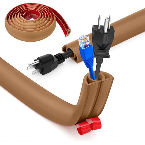 Cache Cable Sol, Petit Canal de câble Flexible, 3.0M x 2cm Goulotte Passe Cable Sol Silicone, Cache Fil Électrique Sol Auto-Adhésif Facile à Couper Montage pour Tous Les Câbles (Marron-Arrondi) (1/5)