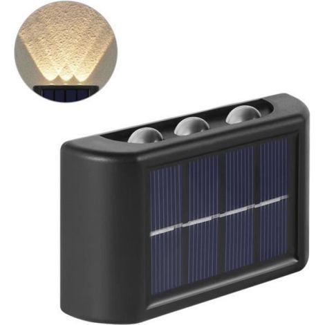 2PCS Applique murale solaire,6 LED,lumière chaude,ABS + PC,pour jardin,cour,allée (1/4)
