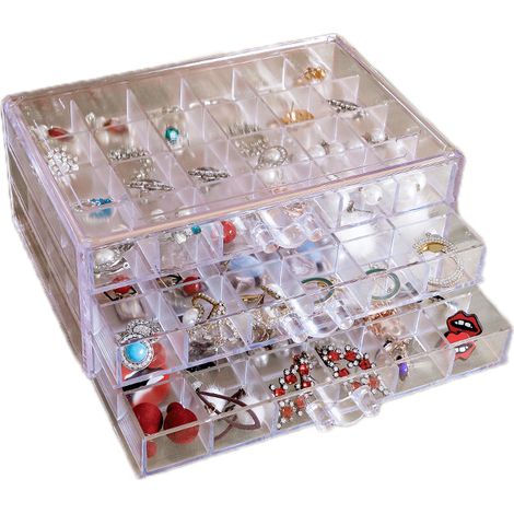 Boîte de Rangement pour Bijoux Transparente 72 Cases Antipoussière pour Boucles d'Oreilles Femme 3 Étages (1/5)