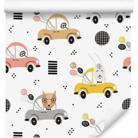 Papier peint Voitures colorées et joyeux animaux de la forêt 50x1000 cm (1/5)