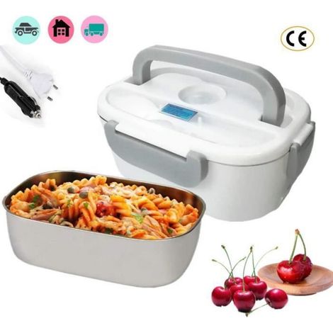 2 en 1 pour la Voiture et Bureau Lunch Box Électrique-Gamelle Chauffante Acier Inoxidable avec Cuillère et Deux Compartiments (Gris) (1/5)