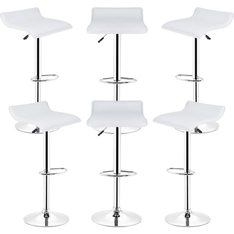 Lot de 6 Tabourets, Simili cuir, L: 38 x l: 38 x H: 63-83 cm, Blanc (1/5)