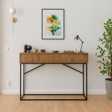 Dmora - Credenza Alkam, Buffet da soggiorno, Madia da salotto, Dispensa da cucina, 120x36h90 cm, Noce e Nero, con imballo rinforzato, con imballo rinforzato (1/5)