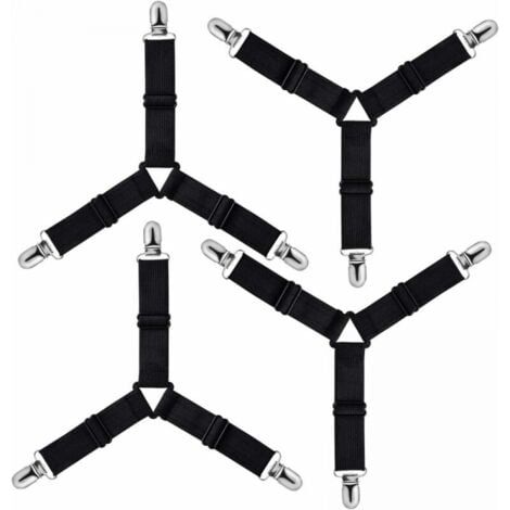 Triangle Tendeur Drap Housse Réglable, Fixation Sangle de Maintien pour Literie, Drap Lit, Housse Repassage, Matelas, Canapé (Noir, Lot de 4) (1/5)