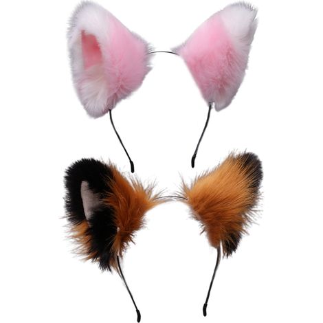 Lot de 2 serre-têtes oreilles de loup et renard en fourrure, accessoire de déguisement pour Halloween ou toute autre fête. (1/4)