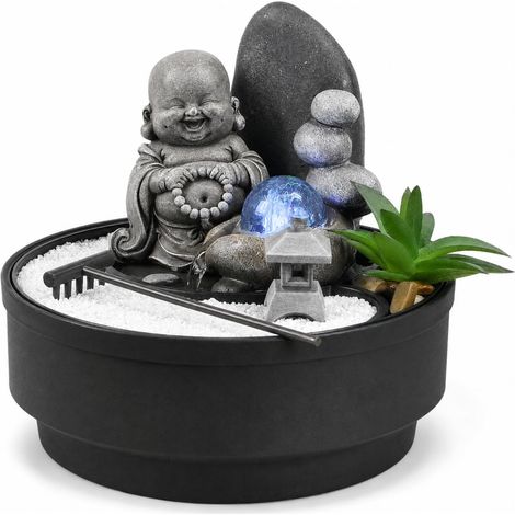 Fontaine d'Intérieur Jardin Zen, Statue Bouddha Amovible, Lumière LED Coloré, Décoration Ambiance Relaxant, Jardin Zen Sable Blanc, Fontaine de Table Circuit fermé, H21 cm (1/5)
