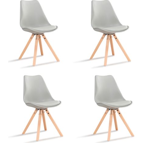 Designetsamaison – Lot de 4 chaises scandinaves grises en plastique renforcé – Pieds en bois – Hauteur 81 cm – Assise 46 cm – Pour salle à manger (1/5)