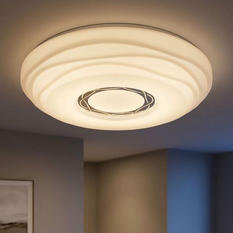 Deckenlampe Wohnzimmerleuchte Esszimmerlampe Küchenleuchte Schlafzimmerlampe, Metall Acryl weiß, LED 15W 1240 Lumen 3000K warmweiß, D 34 cm (1/5)
