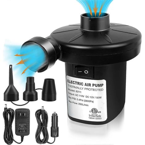Pompe électrique pour articles gonflables, pompe à air portable avec 3 embouts pour matelas pneumatiques et bouées gonflables. (1/4)