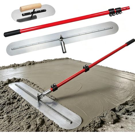 Kit d'outils pour béton réglable en longueur 1,7 à 3 m, truelle lissante en acier au manganèse 100 x 12,5 cm, 1,2 mm et 900 x 200 mm, poignée réglable, béton, ciment, outil de construction (1/5)
