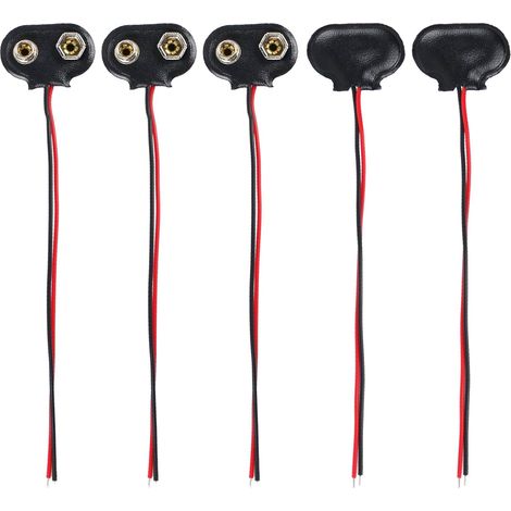 Lot de 5 connecteur Pile 9V, atériaux boîtier en Plastique Dur Noir, connecteur de Batterie Noir et Rouge, connecteur Clip pour Batterie 9v, idéal pour projets DIY expériences (1/5)