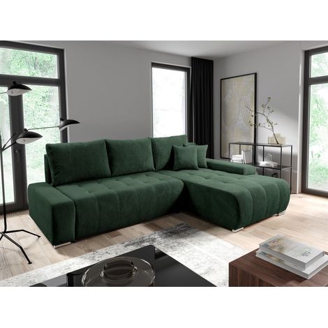 Ecksofa Sofa mit Schlaffunktion VOGAR Stoff Poso Grün Ottomane Rechts (1/5)