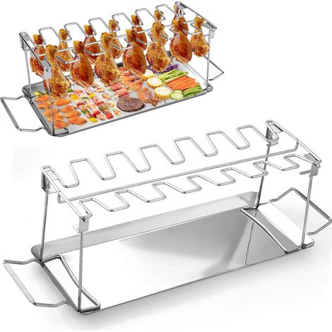 Support Grill Poulet Acier Inoxydable, Grill De Cuisse De Poulet Pliable, Grille d'Aile De Cuisse De Poulet, pour des Cuisses De Poulet Bien Cuites Au Four Ou Au Gril (1/5)