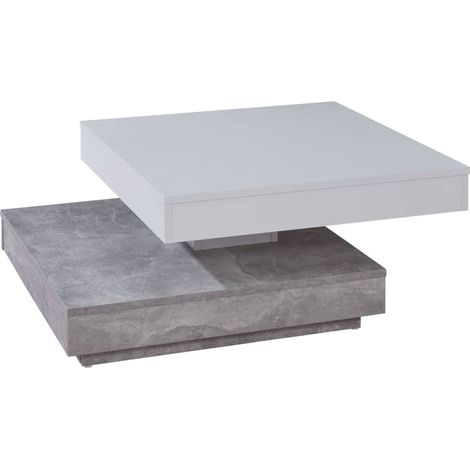 Table basse carrée blanc et gris béton pivotante Synchra 70cm (1/5)