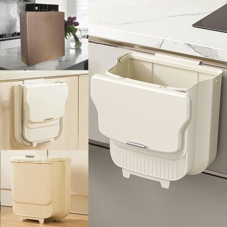 Papelera plegable con tapa para cocina, camping y baño - Papelera de pared para el hogar, el coche y la oficina. (1/5)