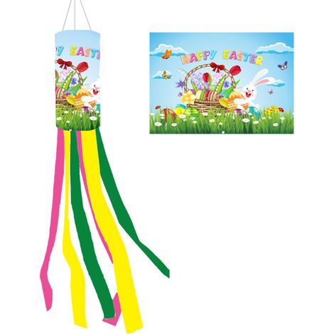 [Bandera de Pascua para tubo de viento] [Tubo de viento] [100 cm] [Poliéster duradero con anillo moldeado] Banderín decorativo de jardín con estampados vibrantes, diseño versátil para porches y árbole (1/5)