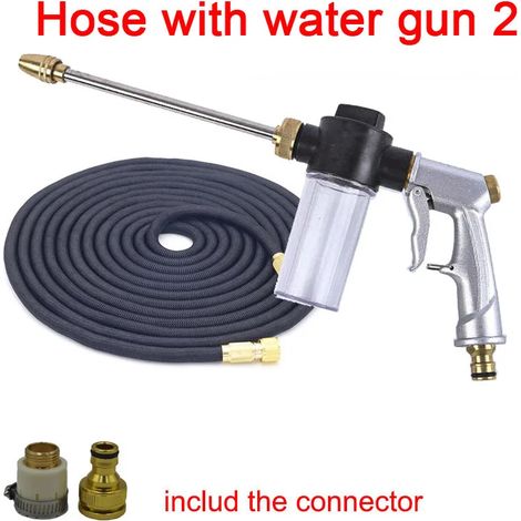 Tuyau d'arrosage extensible Magic Hose (noir, 640 m) avec pistolet à eau haute pression et outils de nettoyage pour le lavage de voiture.