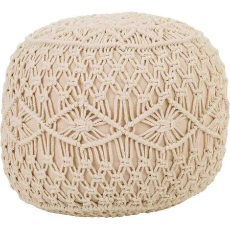 Puff de algodón trenzado color crema 50x50x30