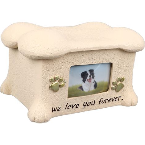 Urne commémorative pour cendres de chien, boîte souvenir avec couvercle en forme d'os, 2 pattes et espace photo (1/5)