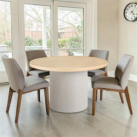 Table à manger ronde placage frêne pieds colonne ø120 cm LISBONNE (1/4)