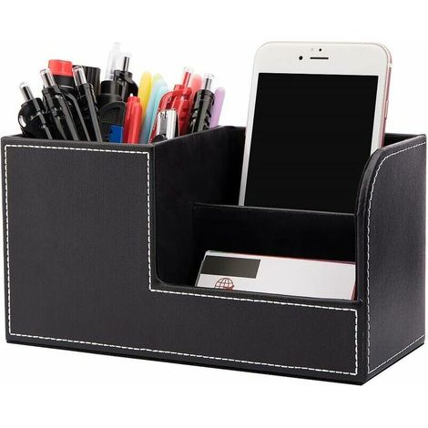 BoîTe De Rangement De Bureau, Porte-Stylo Multifonctionnel, éLéGant Support De Bureau En Cuir Pu Noir Pour BoîTe De Rangement De Papeterie, Cartes De Visite, Stylos, TéLéPhones Mobiles (1/5)