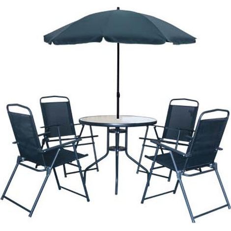 SET OMBRELLONE+TAVOLO+4 SEDIE NERO MOD. FUNNY DA ESTERNO COMPLETO E FUNZIONALE (1/3)