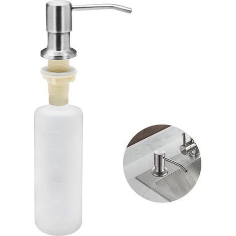 Distributeur de savon encastrable 350 ml – Acier inoxydable – Pompe rotative 360° – Installation facile sur évier ou plan de travail (1/5)