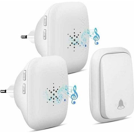 KZQ Sonnette sans fil pour l'extérieur - étanche avec 2 récepteurs - étanche IP68 - Portée de 150 m - 4 niveaux de volume - 36 sonneries - Sans batterie,blanc (1/5)