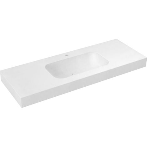 EMICO Double vasque centrale, 130x50 cm, version L, Rockstone blanc mat (1/3)