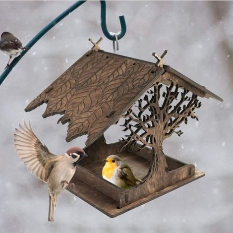 Mangeoire pour oiseaux sauvages d'extérieur, mangeoire en bois, nichoir d'extérieur