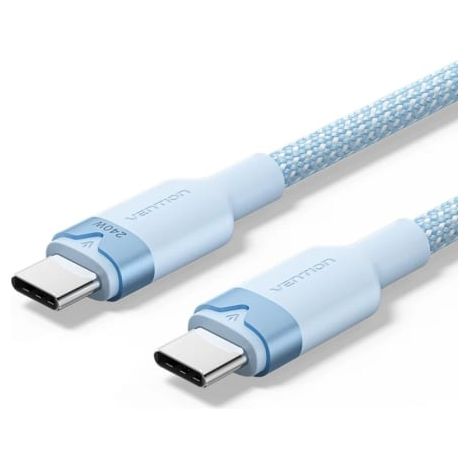 Cable USB 2.0 Tipo-C 5A Vention TRISF/ USB Tipo-C Macho - USB Tipo-C Macho/ Hasta 240W/ 480Mbps/ 1m/ Azul
