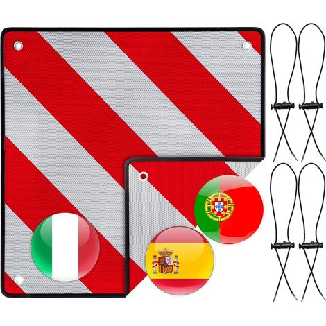 Panneau d'avertissement 4 cordes de serrage 2 en 1 50 x 50 cm, Panneau d'avertissement réfléchissant en aluminium rouge et blanc pour porte-vélo Remorque Caravane Voiture Camping-car (1/5)