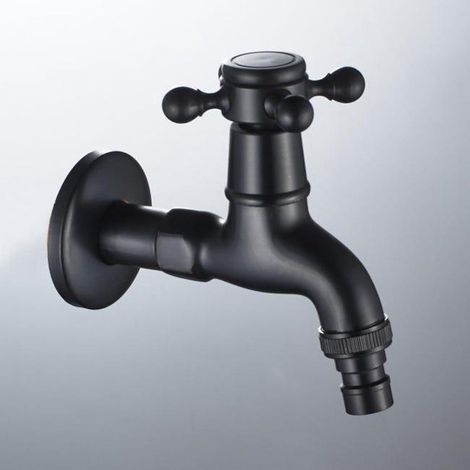 Robinet de vadrouille Vintage avec connexion à poignée croisée simple 3/8, robinet mural en laiton pour salle de bain, évier de jardin (noir) (1/5)